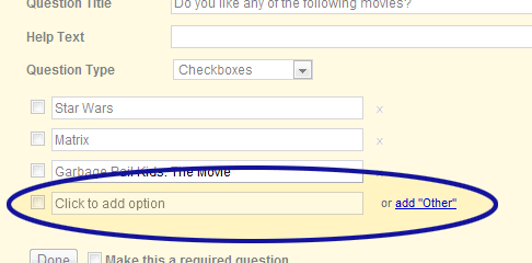 Screenshot showing how to add more checkbox options in Google forms