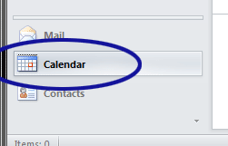Outlook screenshot showing the Calendar option