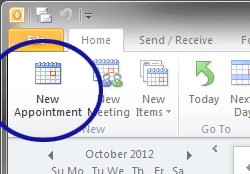 Outlook screenshot showing the New Appointment button