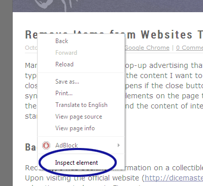 Chrome screenshot showing the Inspect Element option