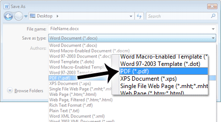 Word 2010 screenshot showing the Save As dialog box