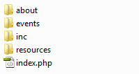 Screenshot showing the directory structure for an example website