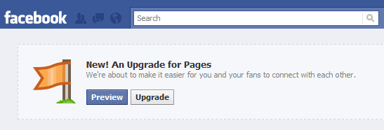 Facebook screenshot showing the upgrade notice