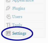 WordPress screenshot showing the Settings option
