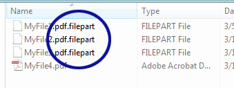 WinSCP screenshot showing some files with the .filepart extension