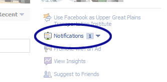 Facebook screenshot showing the option for viewing notifications