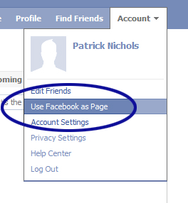 Screenshot showing the Use Facebook as Page option