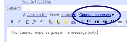 Gmail screenshot showing the Canned responses option