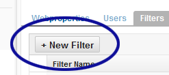 Screenshot showing the New Filter button in Google Analytics