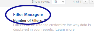 Screenshot showing the Filter Manager link in Google Analytics