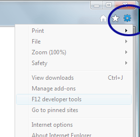 Screenshot showing Internet Explorer's tools button