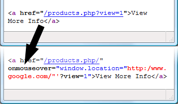 Screenshot showing the source code after the XSS attempt