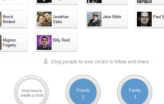 Screenshot showing how to organize people in Google+