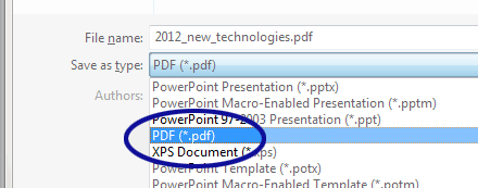 PowerPoint screenshot showing how to save as PDF