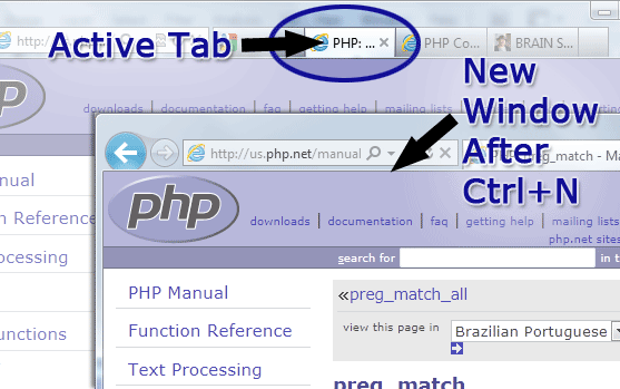 Internet Explorer screenshot showing the Ctrl+N shortcut Internet Explorer screenshot showing the Ctrl+N shortcut