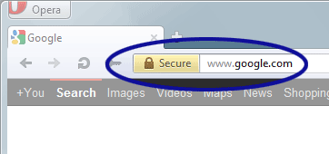 Screenshot showing the security badge in Opera