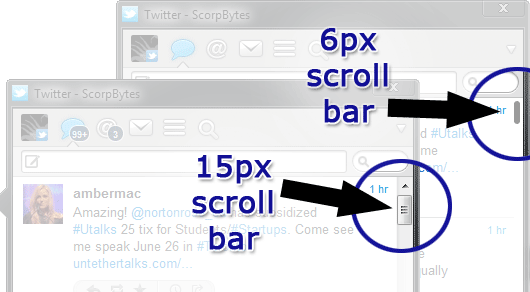 Rockmelt screenshot showing the difference between the scroll bar before and after the styles load