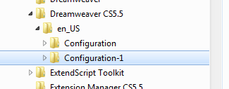 Screenshot showing the multiple configuration folders created by Dreamweaver