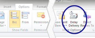 Outlook screenshot showing the Delay Delivery option