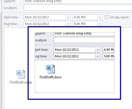 Outlook screenshot showing where to paste screenshots