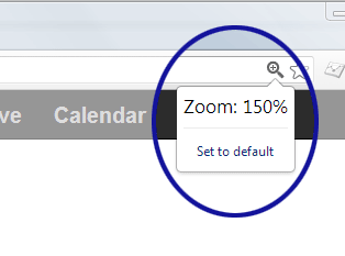 Chrome screenshot for changing the browser zoom