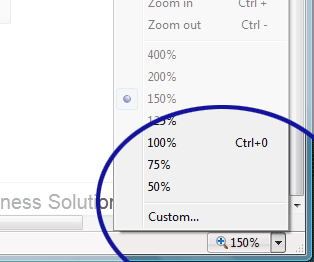 Internet Explorer screenshot for changing the browser zoom Internet Explorer screenshot for changing the browser zoom