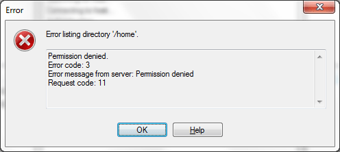 Screenshot showing the WinSCP error