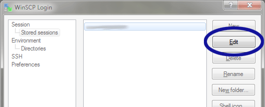 WinSCP screenshot showing the Edit button