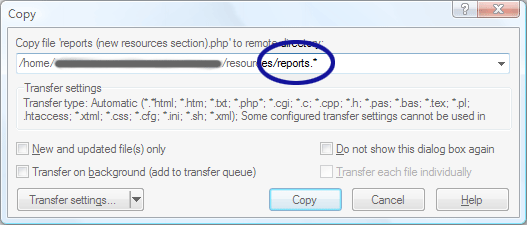 WinSCP screenshot showing how to rename the file on the fly