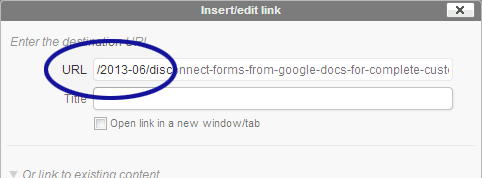 WordPress screenshot showing how to change our link so it's root relative