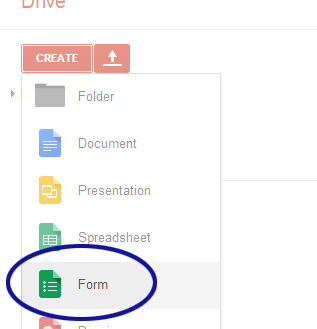 Google Docs screenshot showing how to create a new form