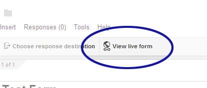 Screenshot showing how to view the live form