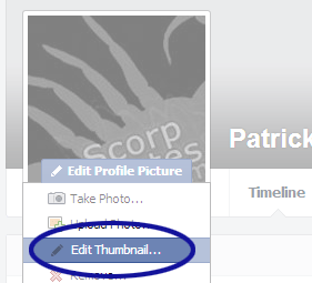 Facebook screenshot showing the Edit Thumbnail... option