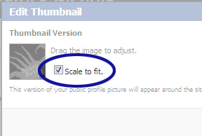 Facebook screenshot showing the scale to fit option