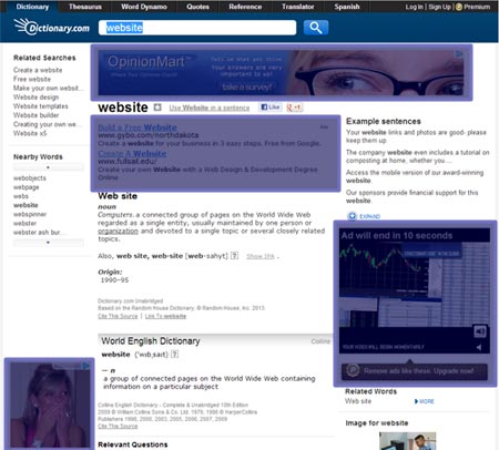 Screenshot showing website before AdBlock