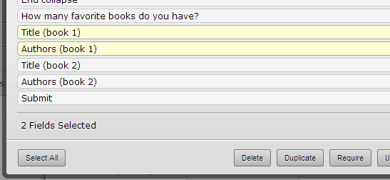 JotForm screenshot showing how to duplicate multiple fields