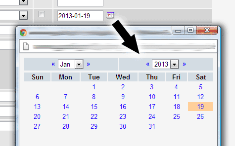 phpMyAdmin screenshot showing the calendar defaulting to the old post's date