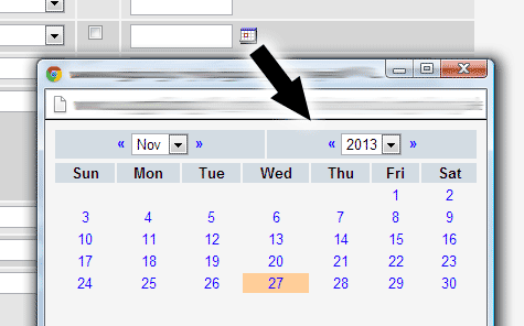 phpMyAdmin screenshot showing the calendar defaulting to the today's date