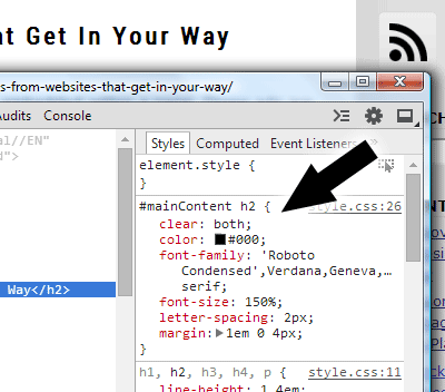 Chrome screenshot showing the Styles tab under Developer Tools