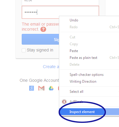 Screenshot showing the Inspect Element option