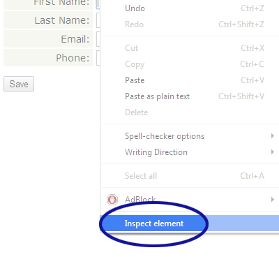Chrome screenshot showing the Inspect Element option