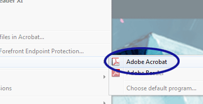 Screenshot showing the Adobe Acrobat option under the right-click menu