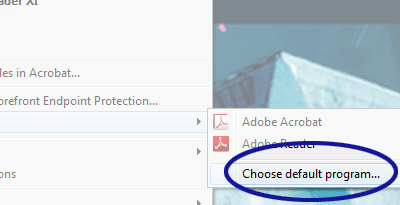 Screenshot showing the Choose Default Program... option under the right-click menu