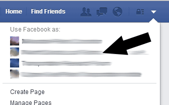 Facebook screenshot showing the 'Use Facebook as' option(s)