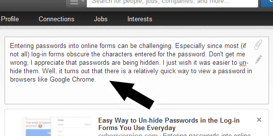 LinkedIn screenshot showing that a link can be removed from the description once a link box is created