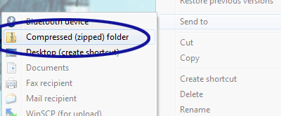 Screenshot showing how to ZIP a file