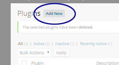 WordPress screenshot showing the Add New button