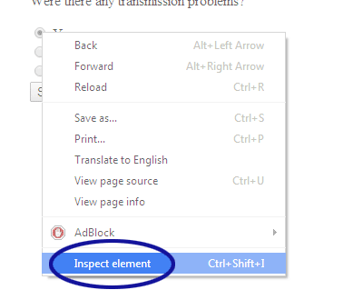 Google Chrome screenshot showing the Inspect Element option