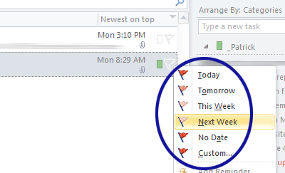 Microsoft Outlook screenshot showing the follow-up options
