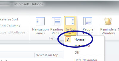 Outlook screenshot showing the Normal option being checked